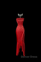 Vintage High Low Strapless Red Long Prom Gowns Fairy Prom Dresses