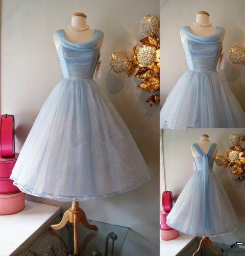 Blue Vintage Fashion Long Tulle Elegant Homecoming Dress Prom Dress Prom Dress Prom Dress Bridesmaid Dresses