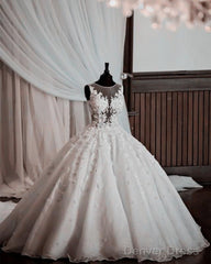Vintage Illusion Neckline Lace Wedding Dresses Ball Gowns
