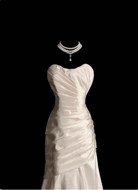 Vintage Ivory Mermaid Strapless Ruched Satin Long Prom Dresses Evening Dresses Secondary image
