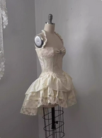 Vintage Jacquard Halter Neck Lace Trim Mini Birthday Skirt Homecoming Dresses
