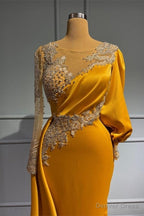 Vintage Jewel Asymmetric Beading Long Sleeves Prom Dresses with Appliques
