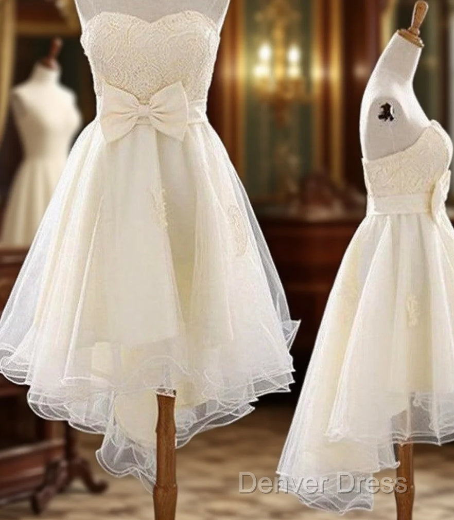 Vintage Junior Ivory Hi Low Strapless Sweetheart Lovely Bow Knot Homecoming Dresses Main image