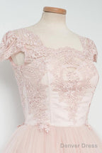 Vintage Knee Length A Line Pearl Pink Homecoming Dresses With Lace
