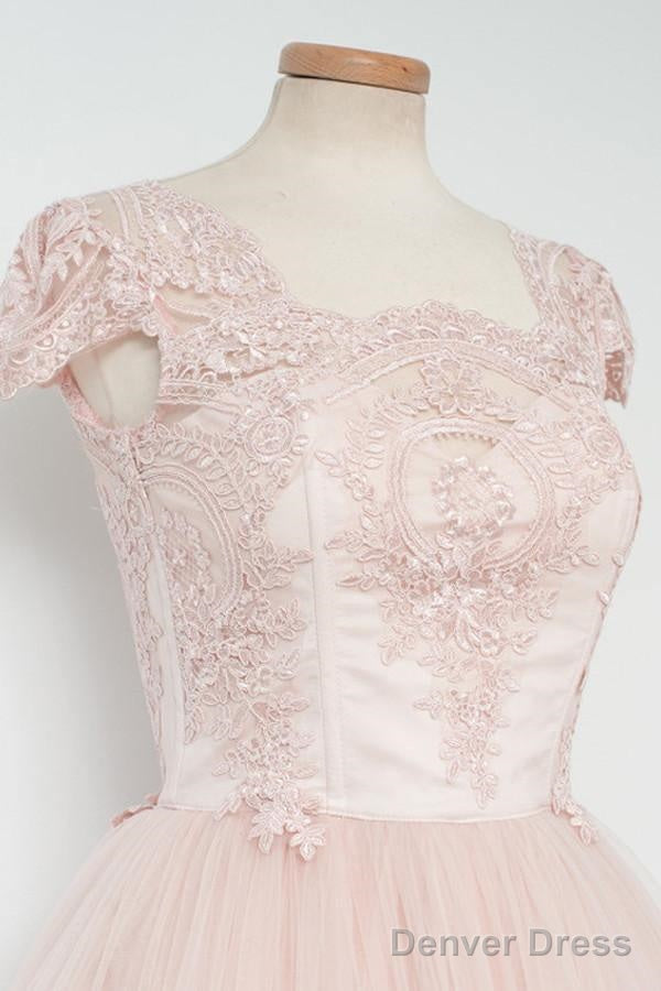 Vintage Knee Length A Line Pearl Pink Homecoming Dresses With Lace