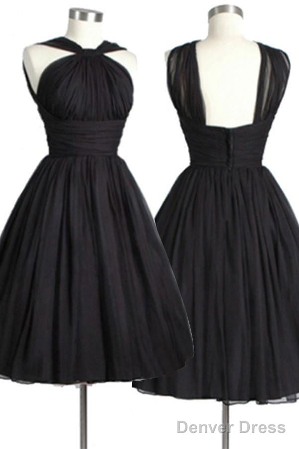 Vintage Knee Length Sleeveless Open Back Black Homecoming Dresses Ruched Secondary image