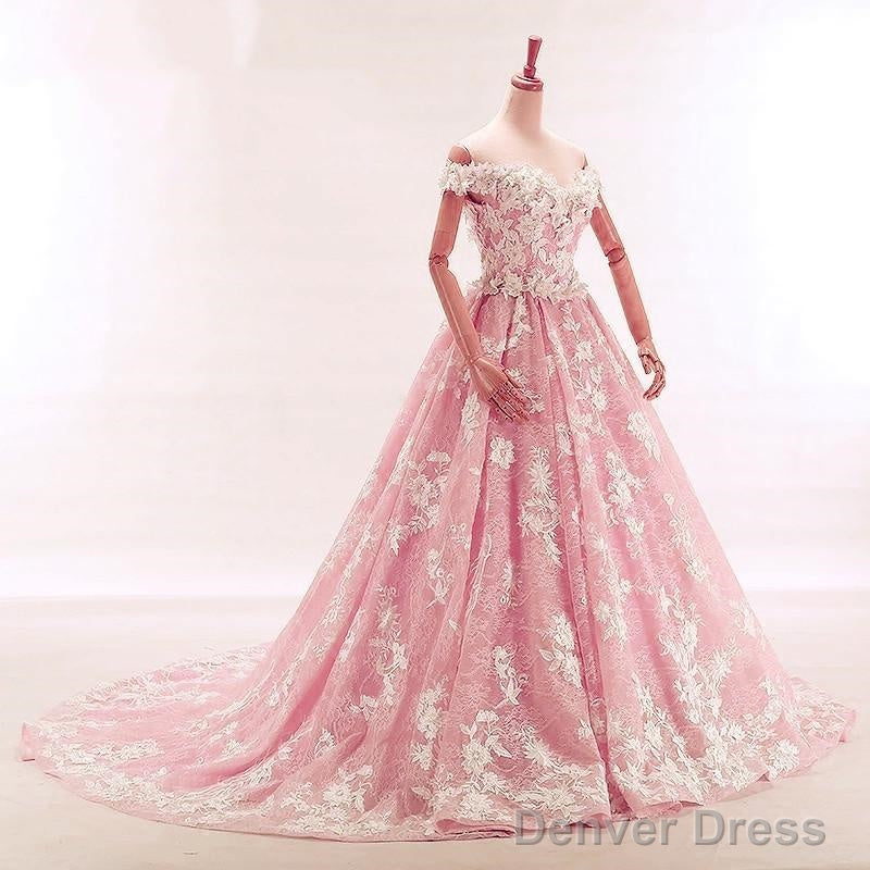 Vintage Lace Appliques Off Shoulder Pink Lace Wedding Dress Ball Gowns Secondary image