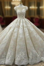 Vintage Lace Cap Sleeves Ball Gown Wedding Dresses