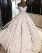 Vintage Lace Embroidery Ball Gown Wedding Dresses Satin