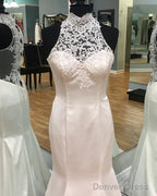 Vintage Lace Halter Satin Mermaid Fitting Wedding Dresses