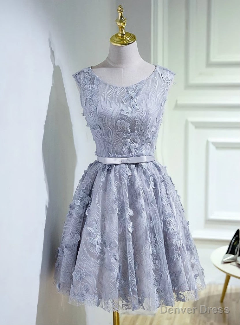 Vintage Lace Homecoming Dress Silver Short Prom Dress Main image