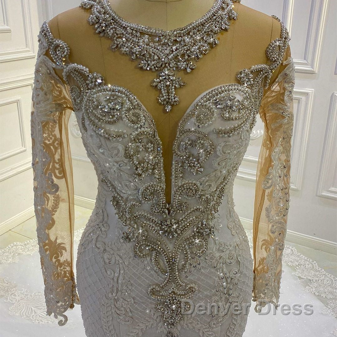 Vintage Long Sleeve Appliques Lace Beading Sequins Mermaid Wedding Dresses