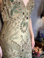 Vintage Luxury Green Mermaid Deep V-Neck Beaded Embroidered Chiffon Long Prom Dresses Evening Dresses