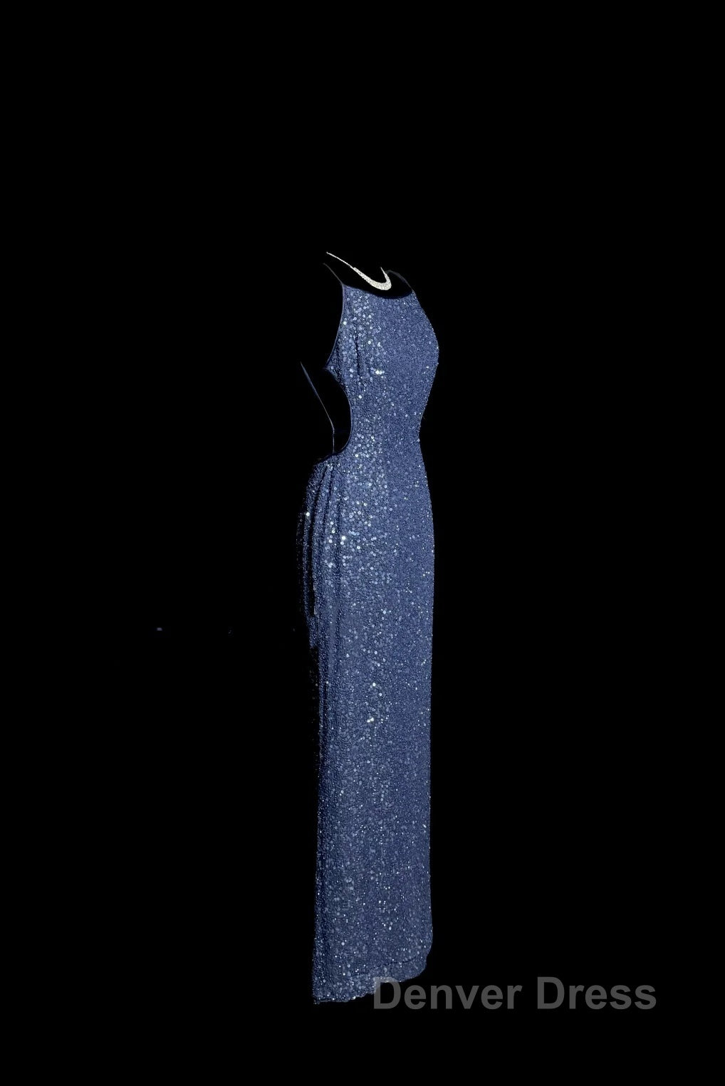 Vintage Mermaid Boat Neck Blue Sequin Backless Prom Gowns Fairy Prom Dresses Secondary image