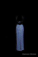 Vintage Mermaid Boat Neck Blue Sequin Backless Prom Gown Fairy Prom Dresses