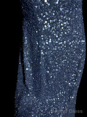 Vintage Mermaid Boat Neck Blue Sequin Backless Prom Gown Fairy Prom Dresses