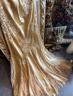 Vintage Mermaid Champagne Gold Sequined Lace Satin Long Prom Dresses Evening Dresses