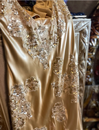 Vintage Mermaid Champagne Gold Sequined Lace Satin Long Prom Dresses Evening Dresses