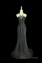 Vintage Mermaid Halter Gray Long Prom Gowns Fairy Prom Dresses