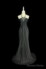 Vintage Mermaid Halter Gray Long Prom Gown Fairy Prom Dresses