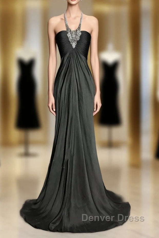 Vintage Mermaid Halter Gray Long Prom Gown Fairy Prom Dresses Main image