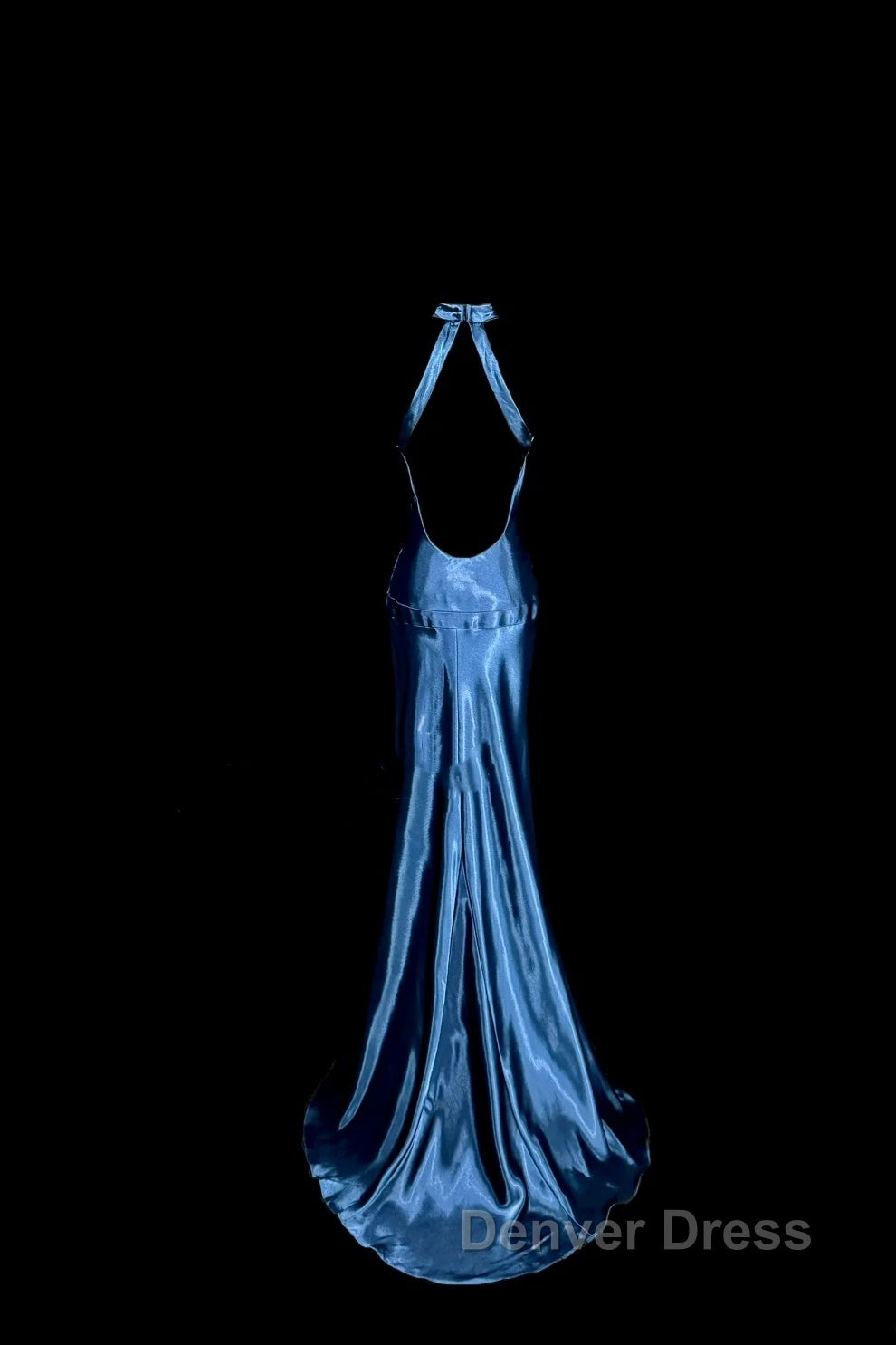 Vintage Mermaid Halter Neck Blue Satin Backless Prom Gowns Fairy Prom Dresses Secondary image