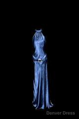Vintage Mermaid Halter Neck Blue Satin Backless Prom Gown Fairy Prom Dresses