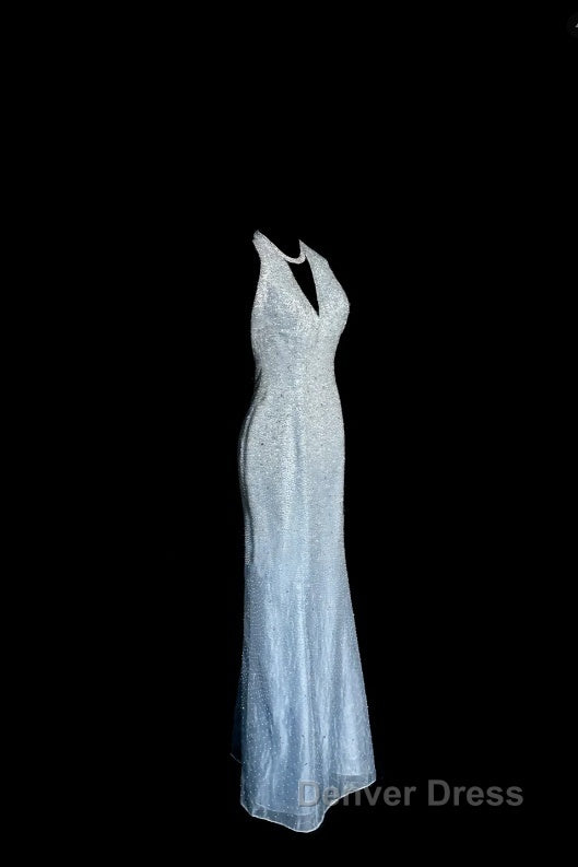 Vintage Mermaid Halter Neck Blue Sequin Prom Gowns Fairy Prom Dresses Secondary image
