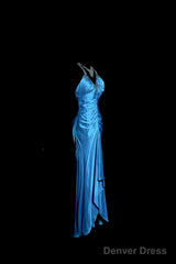Vintage Mermaid Halter Neck Royal Blue Satin Backless Prom Gown Fairy Prom Dresses