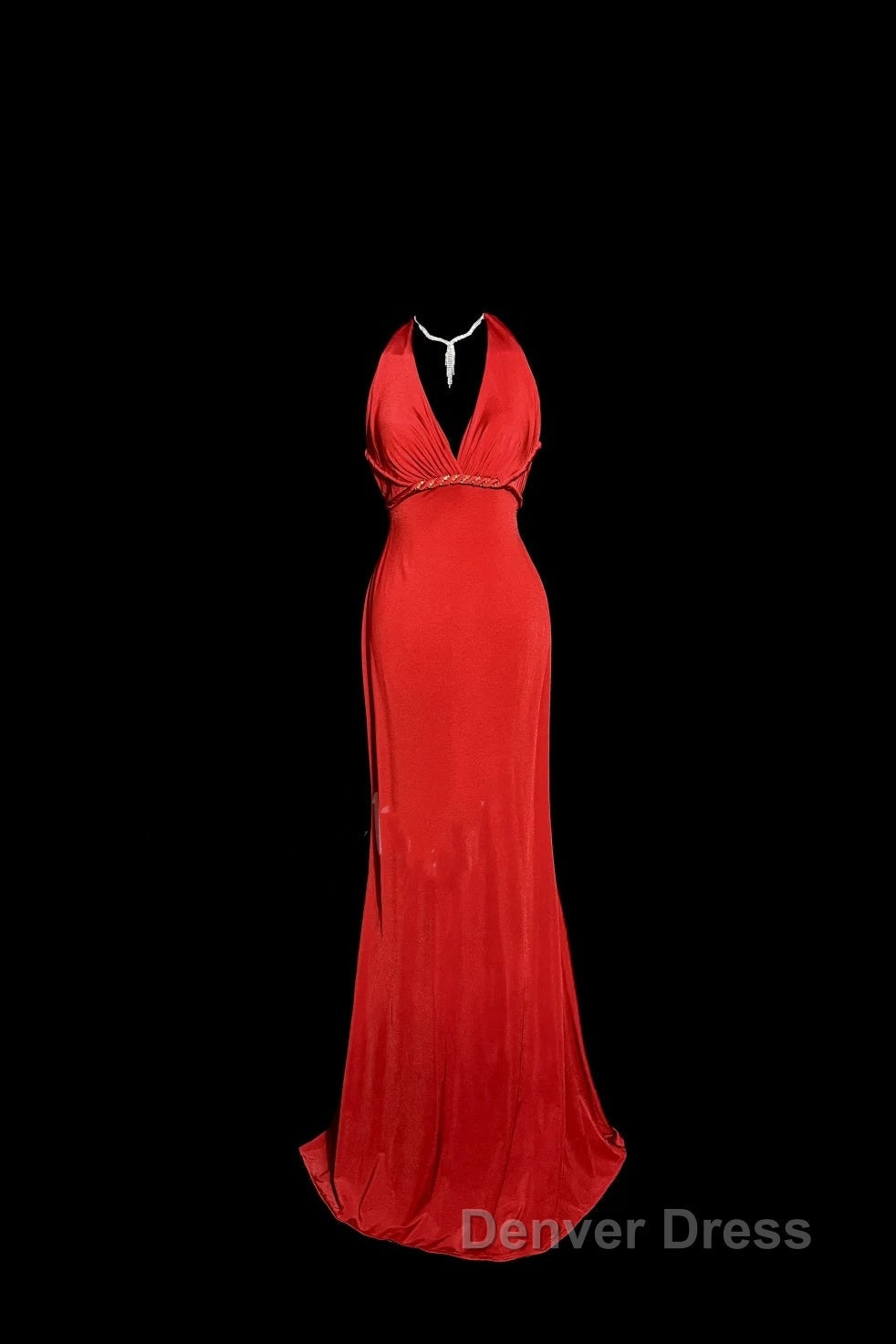 Vintage Mermaid Halter Satin Red Prom Gowns Fairy Prom Dresses Secondary image