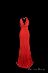 Vintage Mermaid Halter Satin Red Prom Gown Fairy Prom Dresses