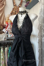 Vintage Mermaid Halter Sleeveless Long Black Lace Prom Dress
