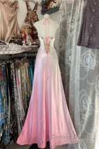 Vintage Mermaid Halter Sleeveless Long Ombre Pink Prom Dress