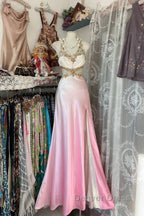 Vintage Mermaid Halter Sleeveless Long Ombre Pink Prom Dress