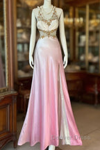 Vintage Mermaid Halter Sleeveless Long Ombre Pink Prom Dress