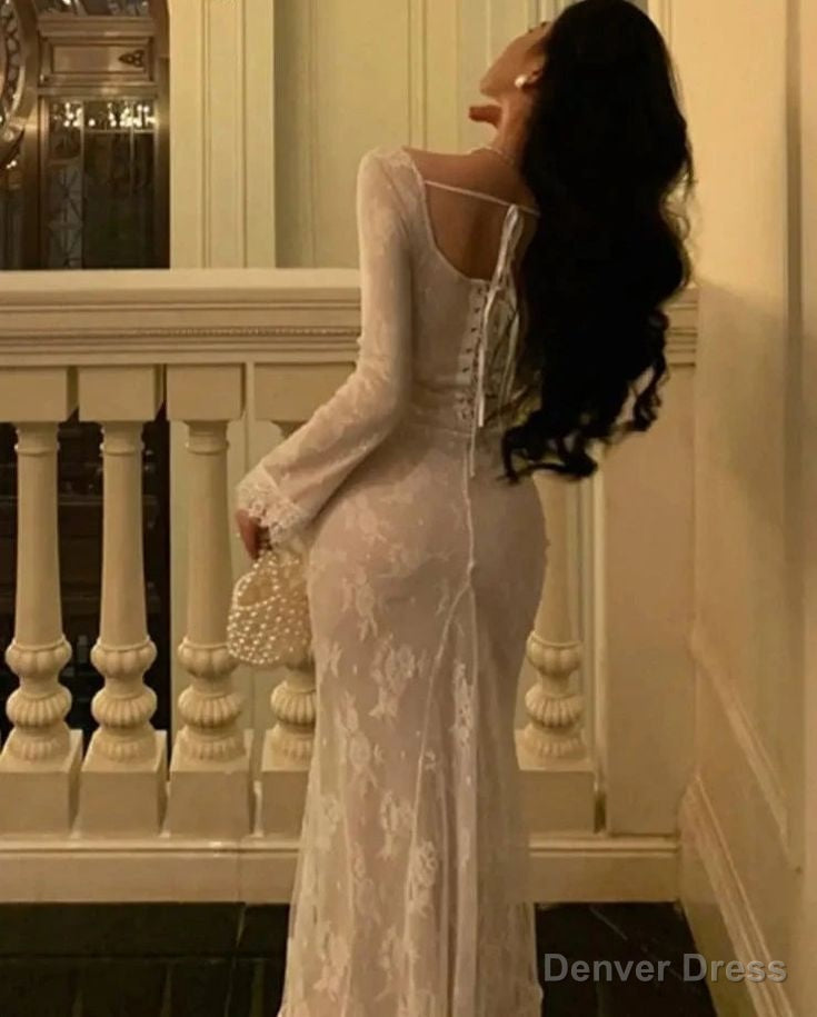 Vintage Mermaid Lace Prom Dresses Elegant Apricot Square Collar Prom Gowns