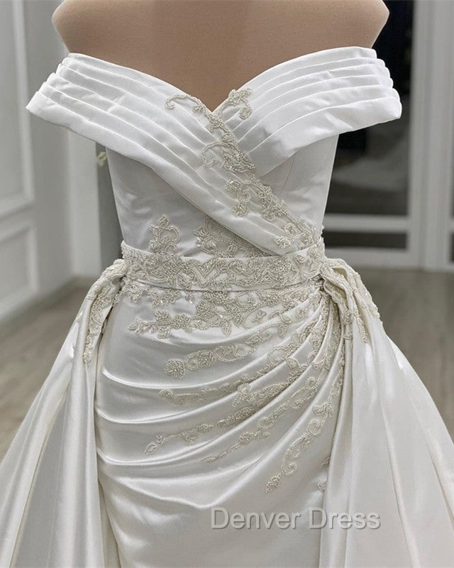 Vintage Mermaid Off Shoulder Wedding Dresses Satin Embroidery Secondary image