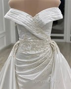 Vintage Mermaid Off Shoulder Wedding Dresses Satin Embroidery