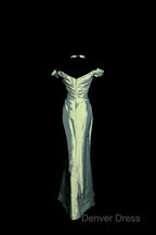 Vintage Mermaid Off The Shoulder Green Long Prom Gown Fairy Prom Dresses