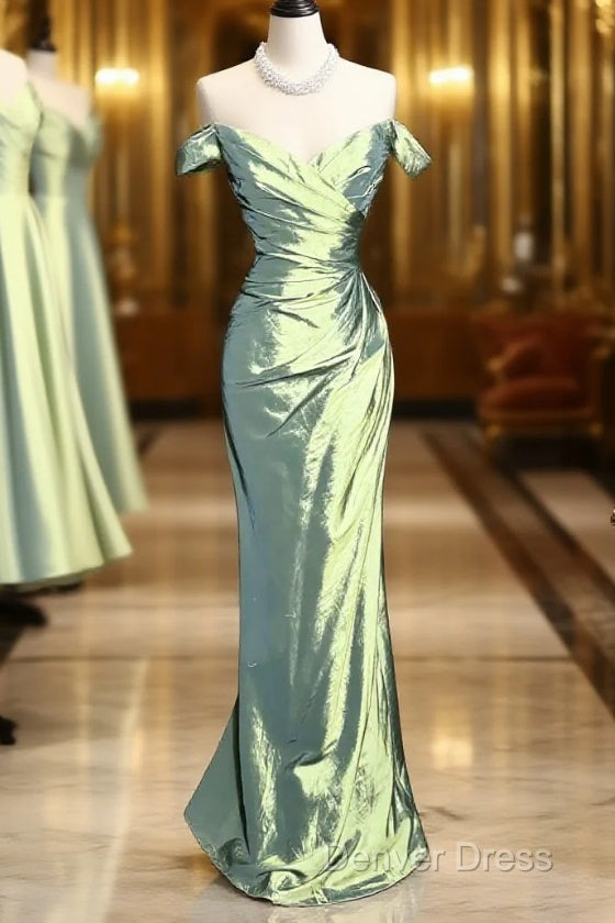 Vintage Mermaid Off The Shoulder Green Long Prom Gown Fairy Prom Dresses Main image