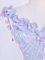 Vintage Mermaid One Shoulder Lilac Tulle Satin Long Prom Dress