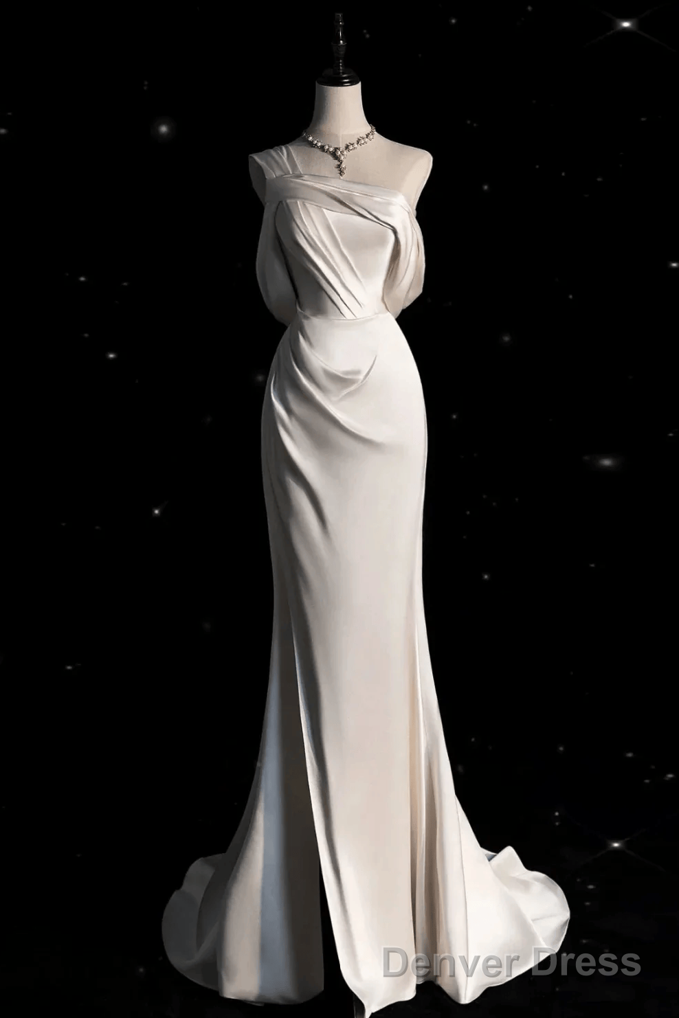 Vintage Mermaid One Shoulder Long White Satin Wedding Dresses Main image