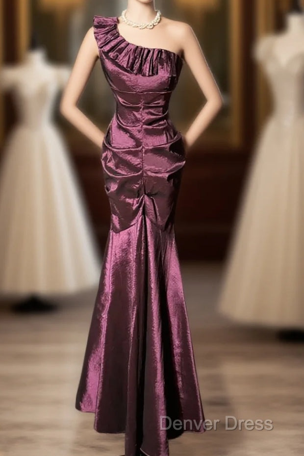Vintage Mermaid One Shoulder Sleeveless Long Prom Gowns Fairy Prom Dresses