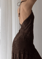 Vintage Mermaid Sleeveless Halter Brown Long Prom Dresses