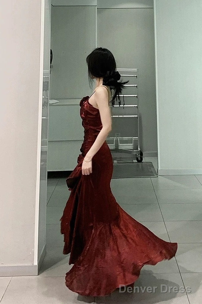 Vintage Mermaid Spaghetti Straps Burgundy Long Party Dresses Birthday Outfits Secondary image