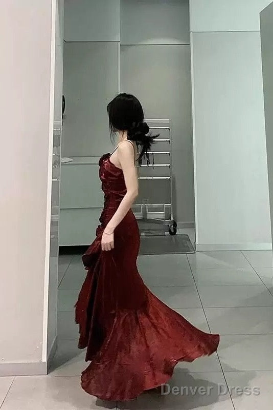 Vintage Mermaid Spaghetti Straps Burgundy Long Prom Dresses Birthday Outfits