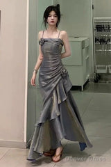 Vintage Mermaid Spaghetti Straps Gray Long Party Dresses Birthday Outfits