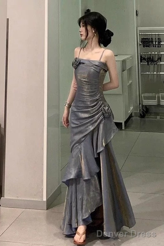 Vintage Mermaid Spaghetti Straps Gray Long Party Dresses Birthday Outfits