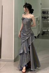 Vintage Mermaid Spaghetti Straps Gray Long Party Dresses Birthday Outfits