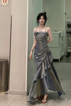 Vintage Mermaid Spaghetti Straps Gray Long Prom Dresses Birthday Outfits